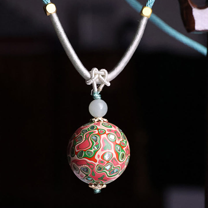 Buddha Stones Ebony Wood Colorful Lacquer Craft Bead Calm Necklace Pendant - Colorful(Random Beige Colorful) - image 1