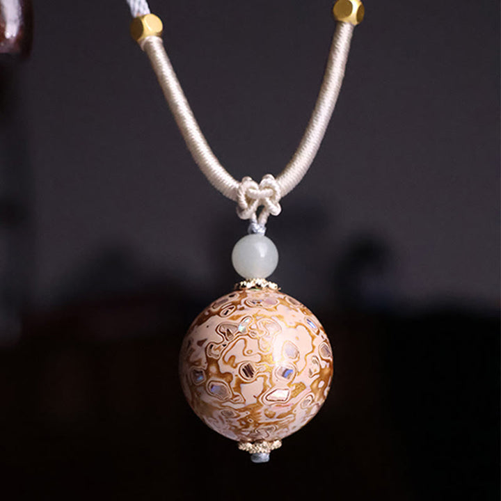 Buddha Stones Ebony Wood Colorful Lacquer Craft Bead Calm Necklace Pendant - Beige(Random Beige Color) - image 10