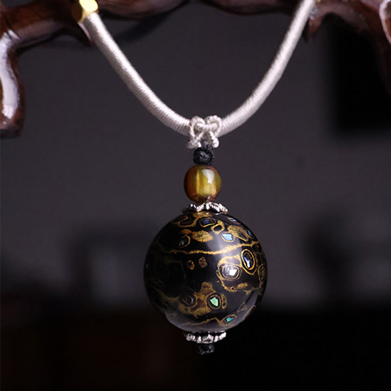 Buddha Stones Ebony Wood Colorful Lacquer Craft Bead Calm Necklace Pendant - Black Gold(Random Black Gold) - image 7