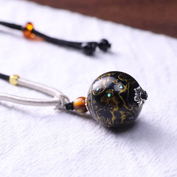 Buddha Stones Ebony Wood Colorful Lacquer Craft Bead Calm Necklace Pendant - image 9