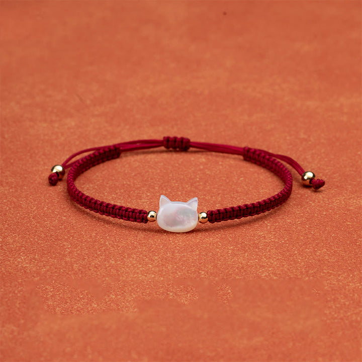 Buddha Stones Faceless Cat Head Red String Shell Connection Bracelet - White Cat Red String - image 6