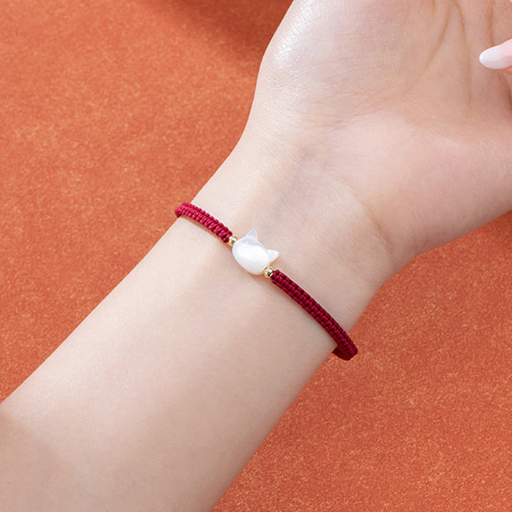 Buddha Stones Faceless Cat Head Red String Shell Connection Bracelet - image 7