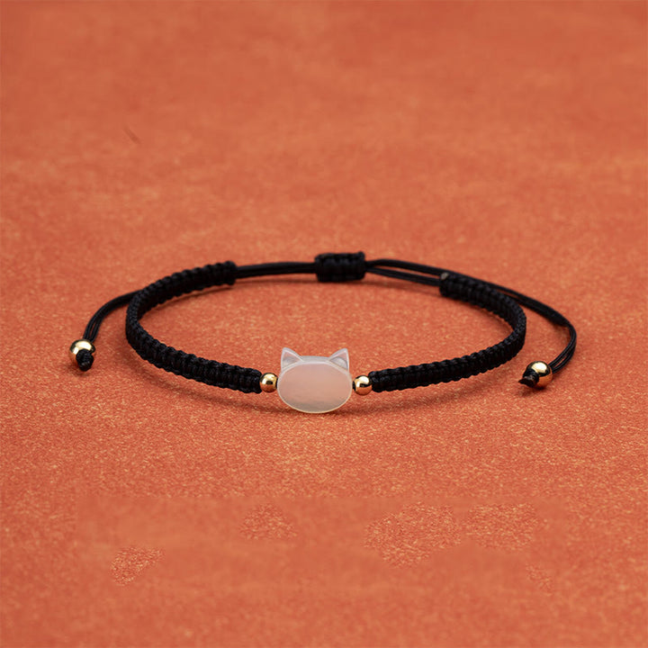 Buddha Stones Faceless Cat Head Red String Shell Connection Bracelet - White Cat Black String - image 5