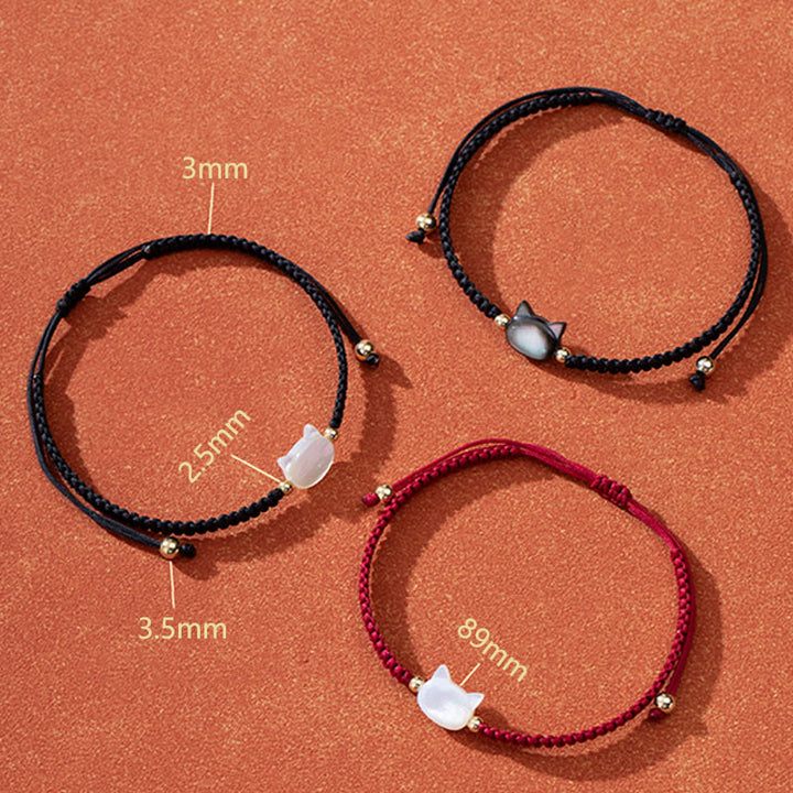 Buddha Stones Faceless Cat Head Red String Shell Connection Bracelet - image 9