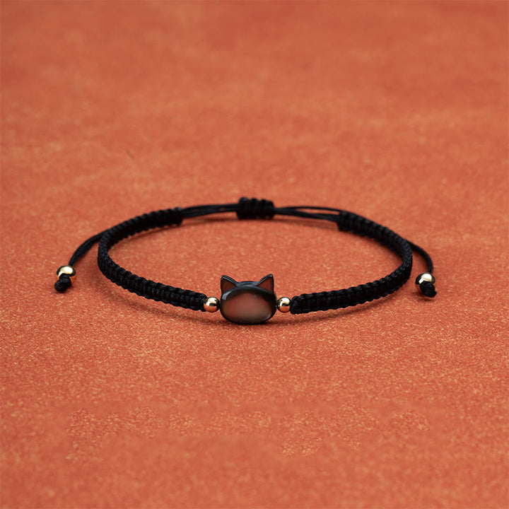 Buddha Stones Faceless Cat Head Red String Shell Connection Bracelet - image 2