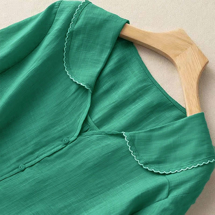 Buddha Stones Casual Plain Button Half Sleeve Middy Collar Women's Shirt - image 3