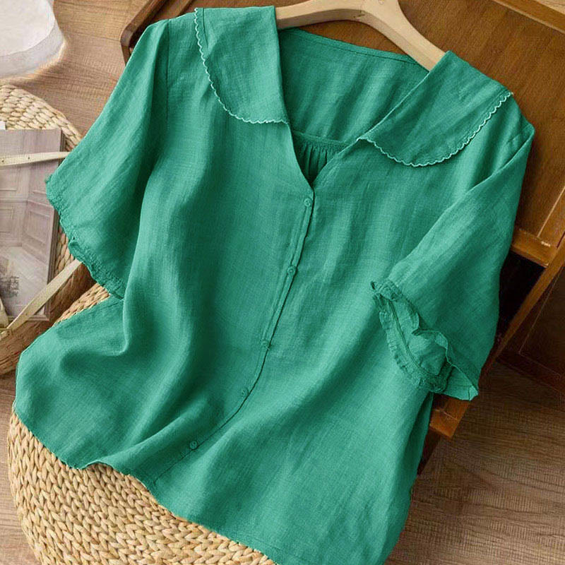 Buddha Stones Casual Plain Button Half Sleeve Middy Collar Women's Shirt - image 2