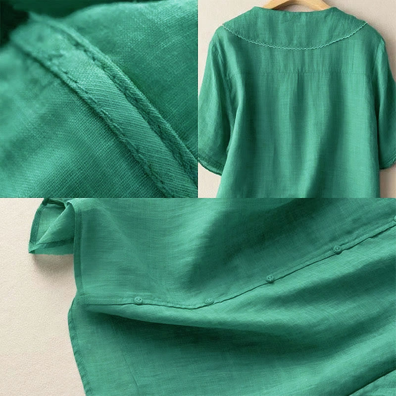Buddha Stones Casual Plain Button Half Sleeve Middy Collar Women's Shirt - image 5