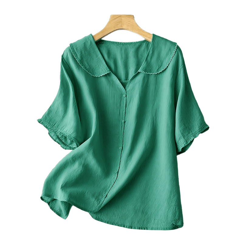 Buddha Stones Casual Plain Button Half Sleeve Middy Collar Cotton Women's Shirt - image 4
