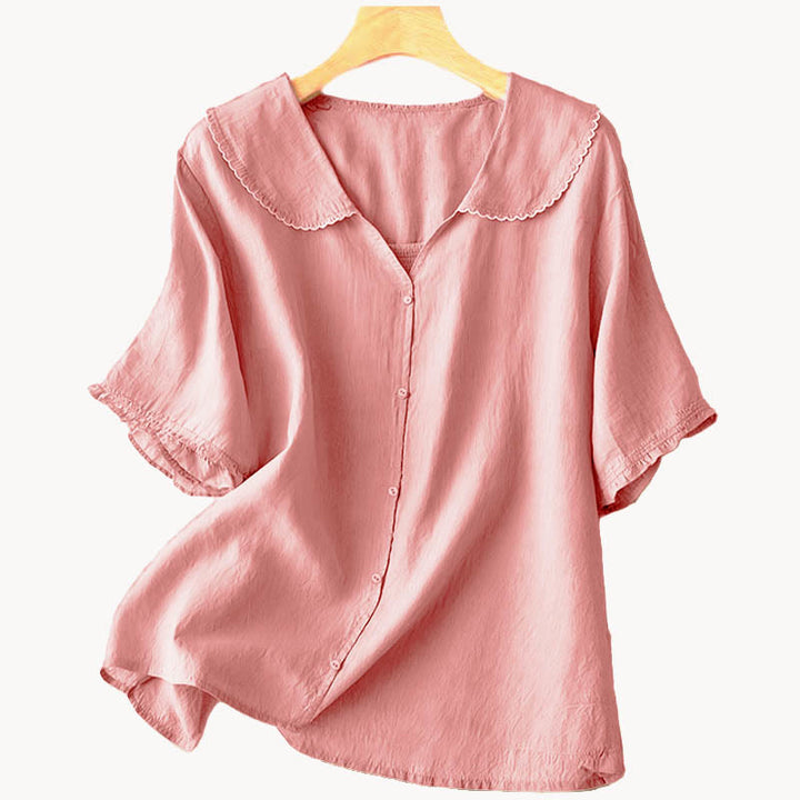 Buddha Stones Casual Plain Button Half Sleeve Middy Collar Cotton Women's Shirt - image 25