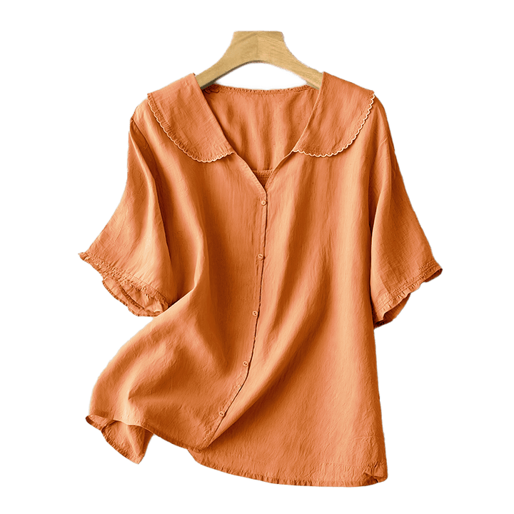Buddha Stones Casual Plain Button Half Sleeve Middy Collar Cotton Women's Shirt - image 11