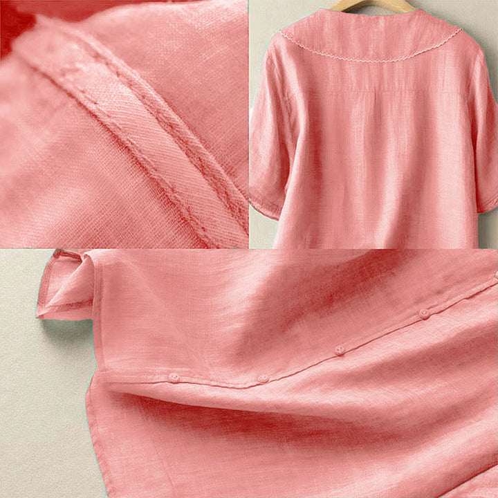 Buddha Stones Casual Plain Button Half Sleeve Middy Collar Cotton Women's Shirt - image 27