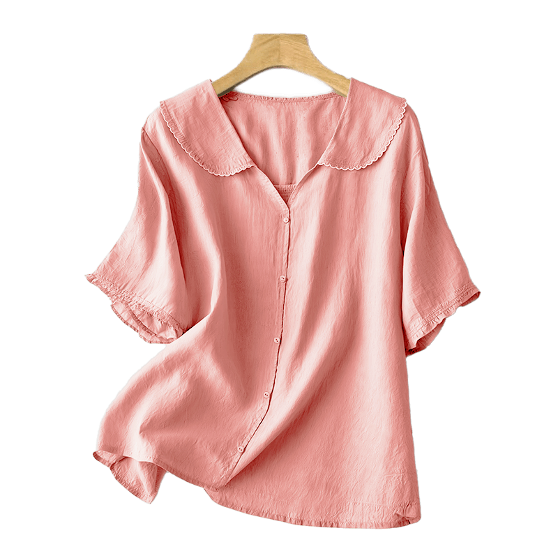 Buddha Stones Casual Plain Button Half Sleeve Middy Collar Women's Shirt - image 28
