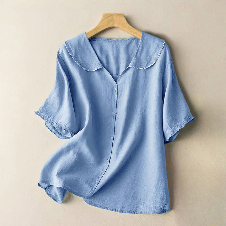 Buddha Stones Casual Plain Button Half Sleeve Middy Collar Women's Shirt - CornflowerBlue - US12，UK/AU16，EU44 (2XL) - image 12
