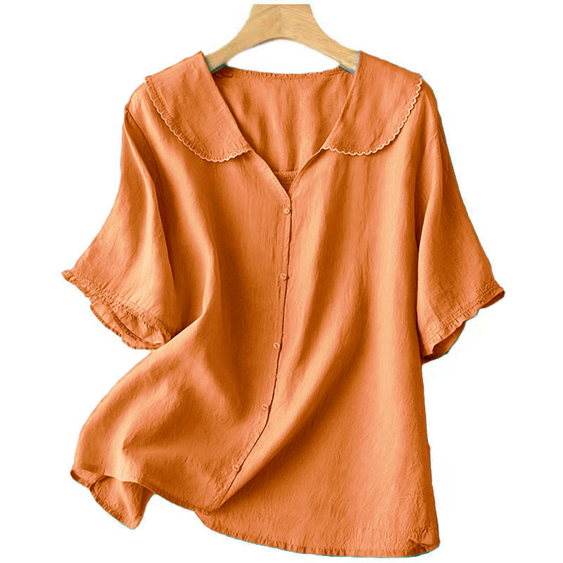 Buddha Stones Casual Plain Button Half Sleeve Middy Collar Women's Shirt - image 7