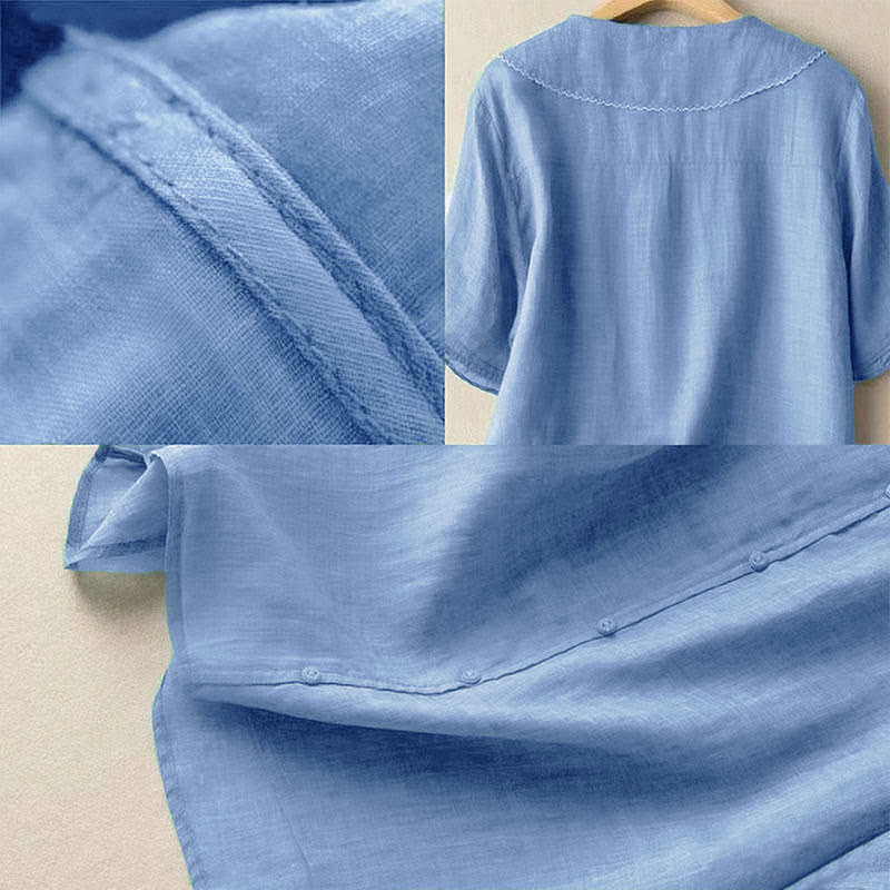 Buddha Stones Casual Plain Button Half Sleeve Middy Collar Cotton Women's Shirt - image 15