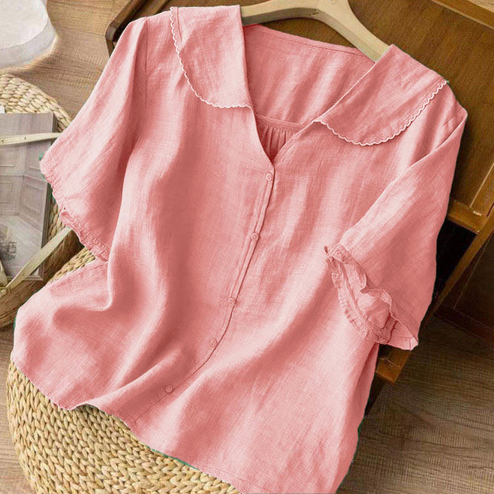Buddha Stones Casual Plain Button Half Sleeve Middy Collar Women's Shirt - image 24