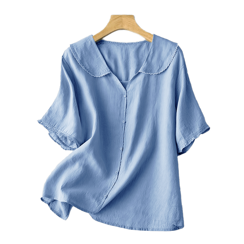 Buddha Stones Casual Plain Button Half Sleeve Middy Collar Cotton Women's Shirt - image 14