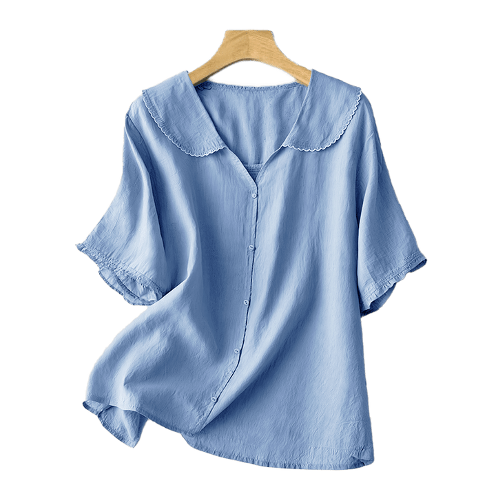 Buddha Stones Casual Plain Button Half Sleeve Middy Collar Cotton Women's Shirt - image 14