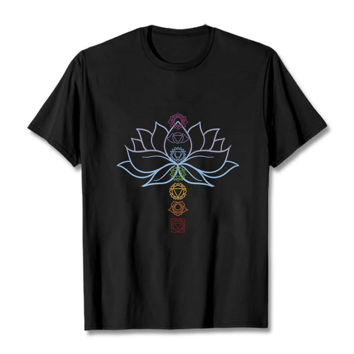Buddha Stones Pastel Hues Lotus Flower Chakra Symbols Meditation Cotton Tee T-shirt - Black - 2XL - image 4
