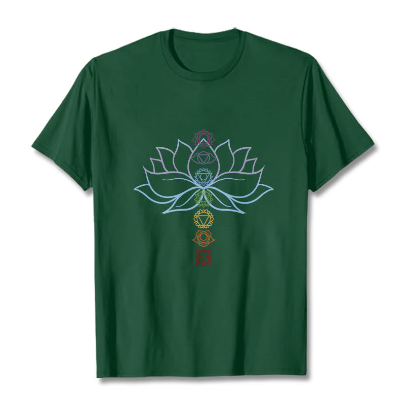 Buddha Stones Pastel Hues Lotus Flower Chakra Symbols Meditation Cotton Tee T-shirt - ForestGreen - 2XL - image 10