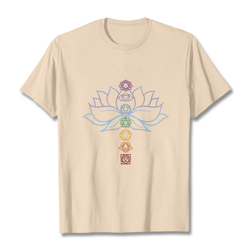 Buddha Stones Pastel Hues Lotus Flower Chakra Symbols Meditation Cotton Tee T-shirt - Bisque - 2XL - image 8