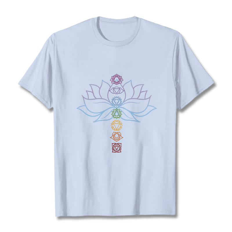 Buddha Stones Pastel Hues Lotus Flower Chakra Symbols Meditation Cotton Tee T-shirt - LightCyan - 2XL - image 18