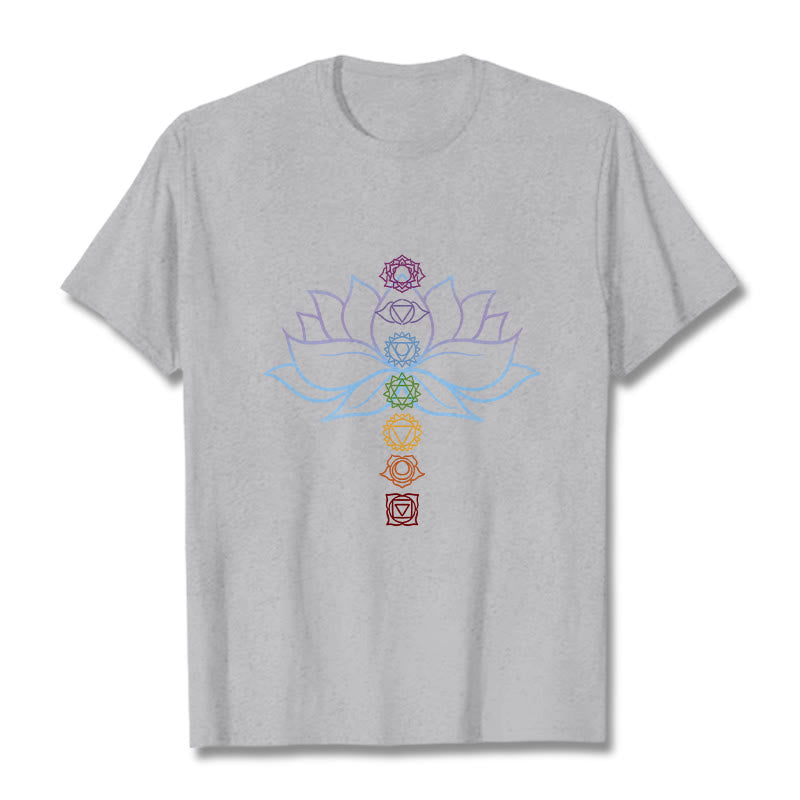 Buddha Stones Pastel Hues Lotus Flower Chakra Symbols Meditation Cotton Tee T-shirt - LightGrey - 2XL - image 19