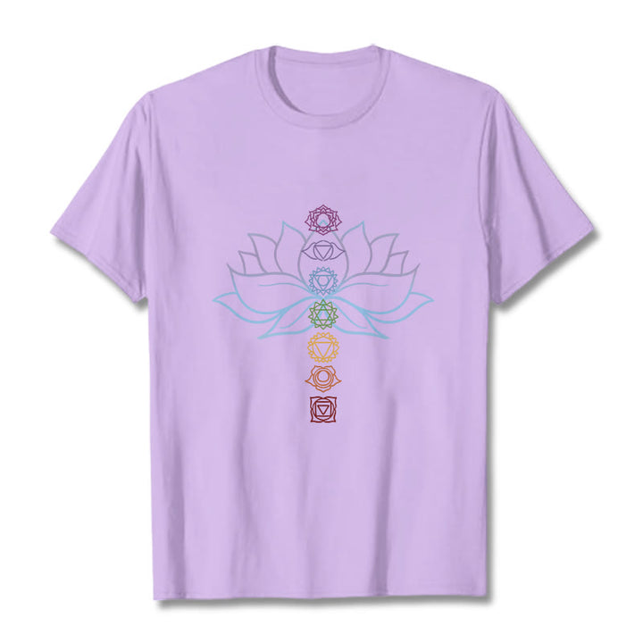 Buddha Stones Pastel Hues Lotus Flower Chakra Symbols Meditation Cotton Tee T-shirt - Plum - 2XL - image 16