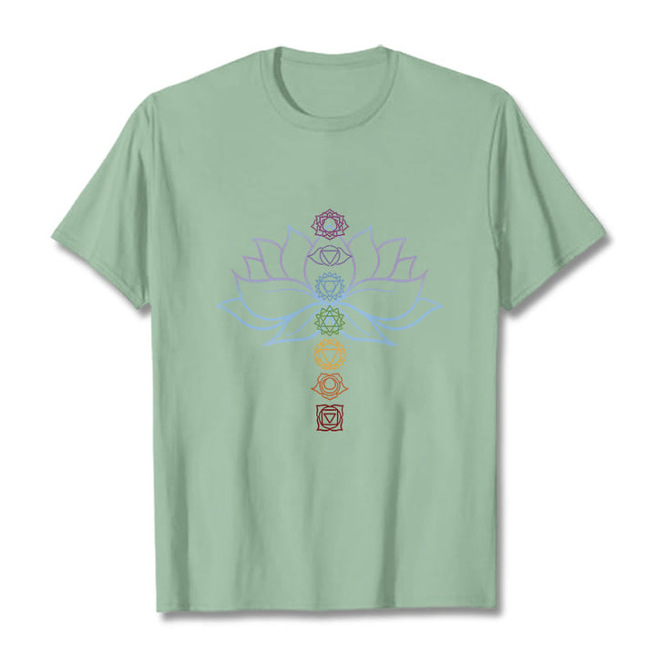 Buddha Stones Pastel Hues Lotus Flower Chakra Symbols Meditation Cotton Tee T-shirt - PaleGreen - 2XL - image 14