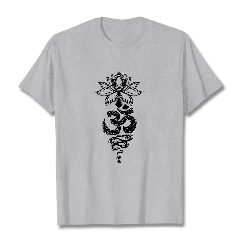 Buddha Stones Om Sanskrit Lotus Flower Pattern Meditation Cotton Tee T-shirt - LightGrey - 2XL - image 20