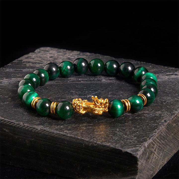 Buddha Stones Various Color Tiger Eye Beads Spacer Beads Pixiu Wealth Courage Bracelet - Green Tiger Eye(Wrist Circumference: 17-19cm) - image 1
