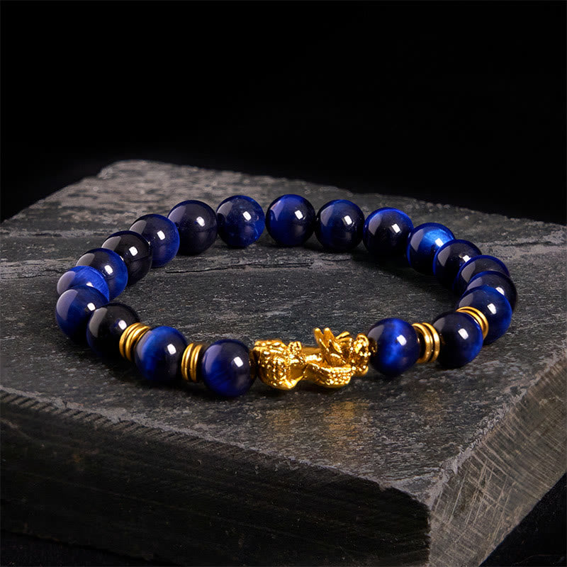 Buddha Stones Various Color Tiger Eye Beads Spacer Beads Pixiu Wealth Courage Bracelet - Blue Tiger Eye(Wrist Circumference: 17-19cm) - image 11