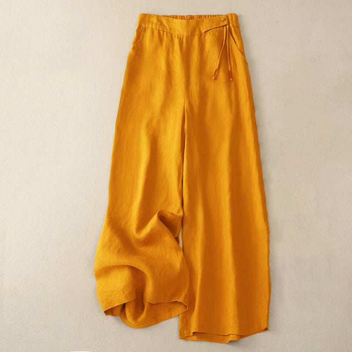 Buddha Stones Casual Solid Color One Button Cotton Women's Wide Leg Pants With Pockets - Orange - US12，UK/AU16，EU44 (3XL) - image 0