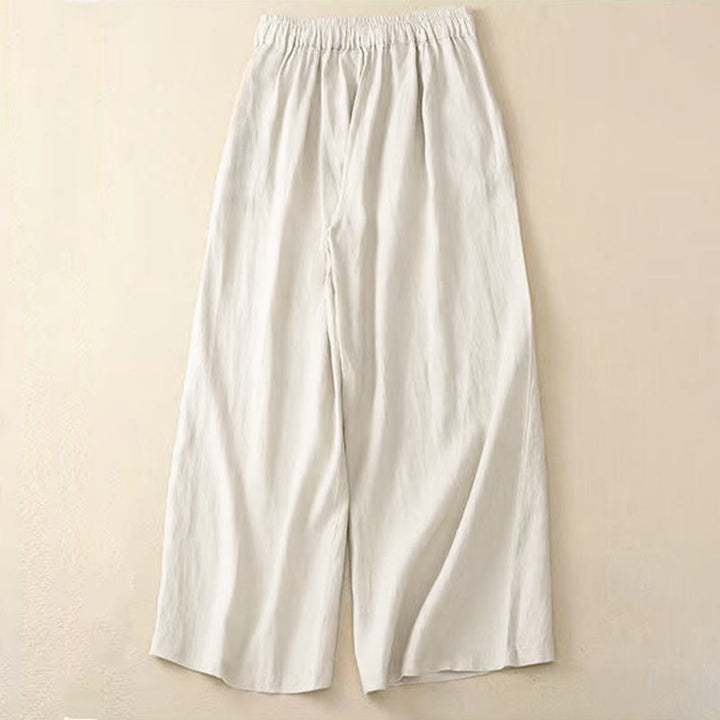 Buddha Stones Casual Solid Color One Button Cotton Women's Wide Leg Pants With Pockets - image 14