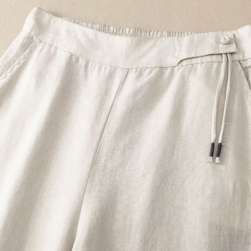 Buddha Stones Casual Solid Color One Button Cotton Women's Wide Leg Pants With Pockets - image 15
