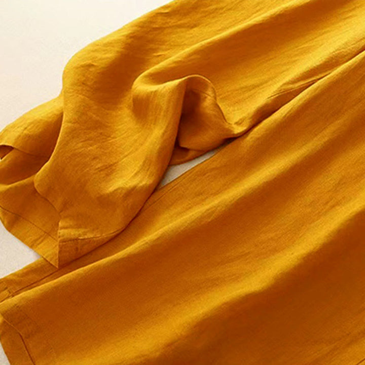 Buddha Stones Casual Solid Color One Button Women's Capri Wide Leg Pants With Pockets - image 5