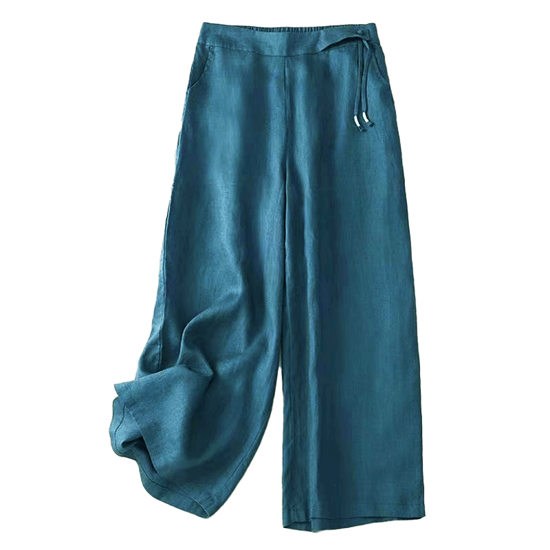 Buddha Stones Casual Solid Color One Button Cotton Women's Wide Leg Pants With Pockets - image 30