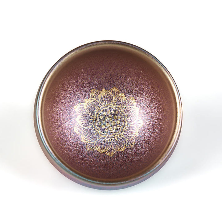 Buddha Stones Handmade Chinese Jianzhan Golden Lotus Flower Ceramic Teacup Kung Fu Tea Cup 150ml - image 7