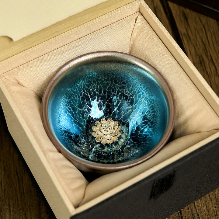 Buddha Stones Handmade Chinese Jianzhan Lotus Blue Ceramic Teacup Kung Fu Tea Cup 150ml - image 3