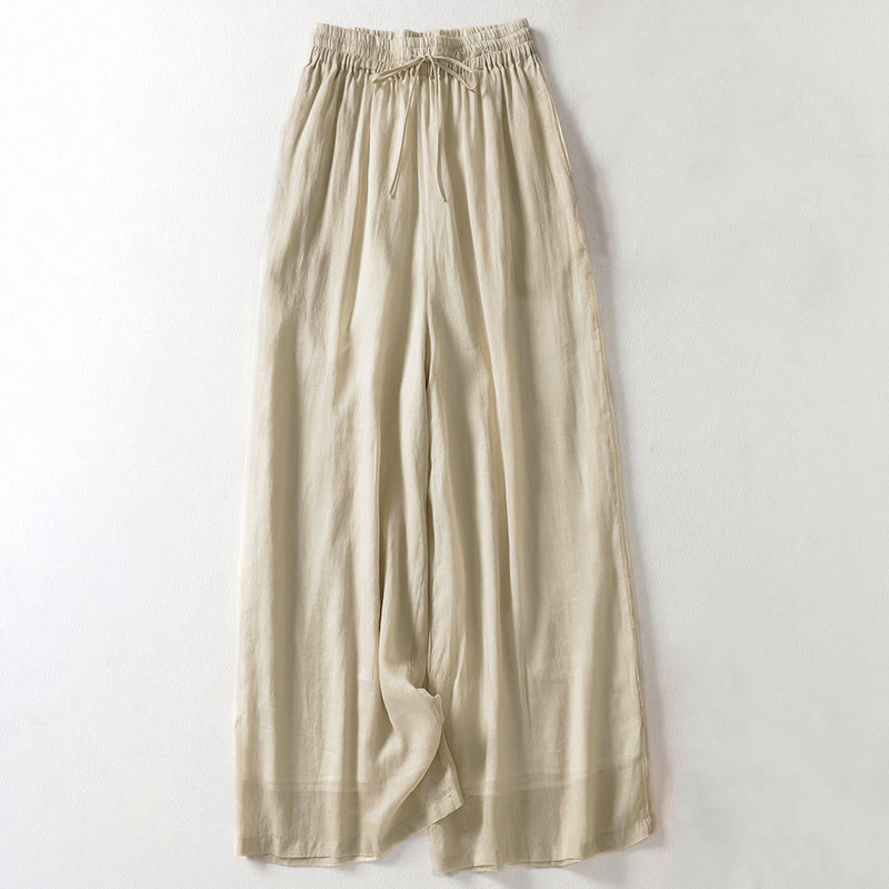 Buddha Stones Solid Color Lace-up Women's Wide Leg Pants - Khaki - US8-10，UK/AU12-14，EU40-42 (2XL) - image 1