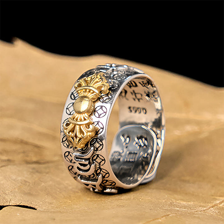 Buddha Stones Vintage Om Mani Padme Hum Vajra Copper Plated Silver Balance Ring - Copper(US7-US11) - image 1