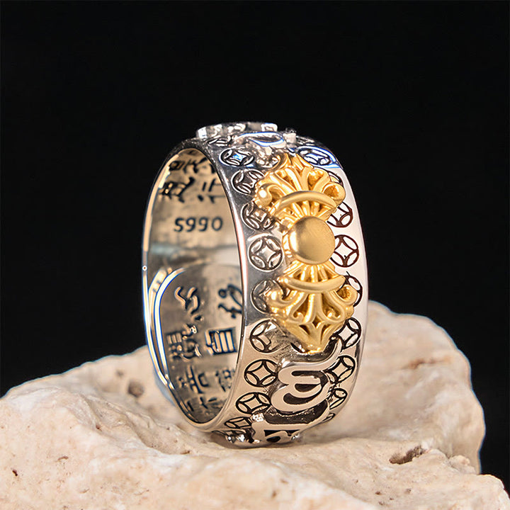 Buddha Stones Vintage Om Mani Padme Hum Vajra Copper Plated Silver Balance Ring - image 10