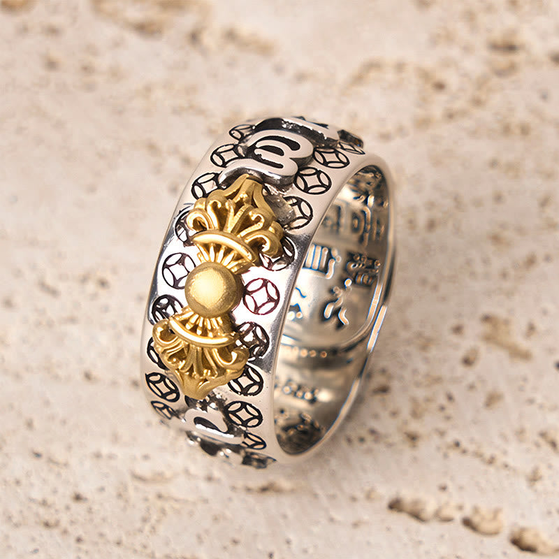 Buddha Stones Vintage Om Mani Padme Hum Vajra Copper Plated Silver Balance Ring - image 4