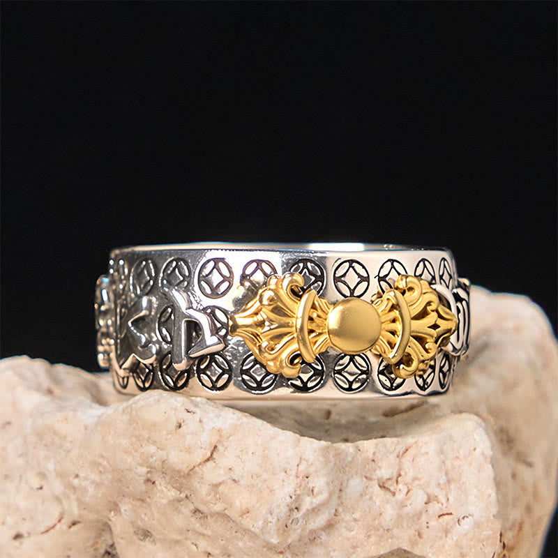 Buddha Stones Vintage Om Mani Padme Hum Vajra Copper Plated Silver Balance Ring - image 5