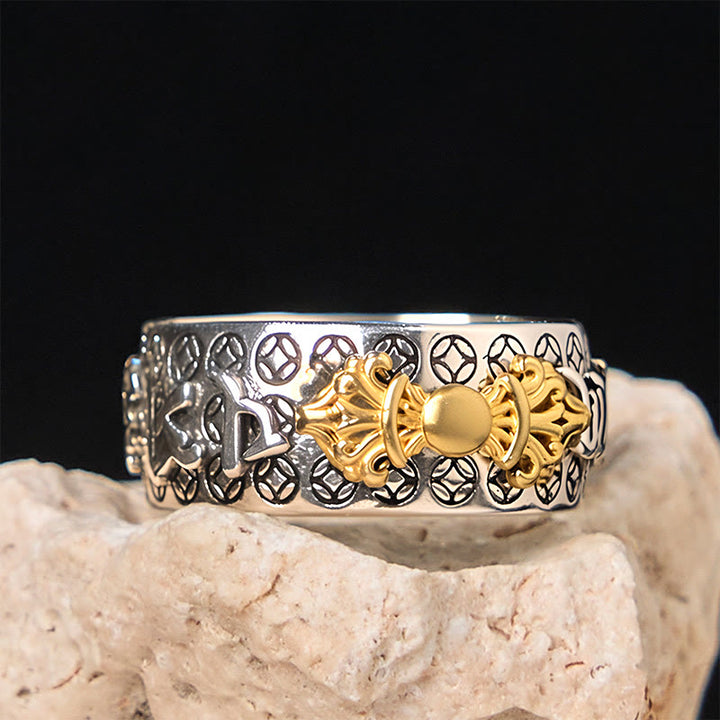Buddha Stones Vintage Om Mani Padme Hum Vajra Copper Plated Silver Balance Ring - image 5