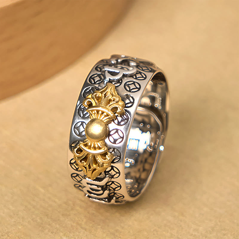 Buddha Stones Vintage Om Mani Padme Hum Vajra Copper Plated Silver Balance Ring - image 2