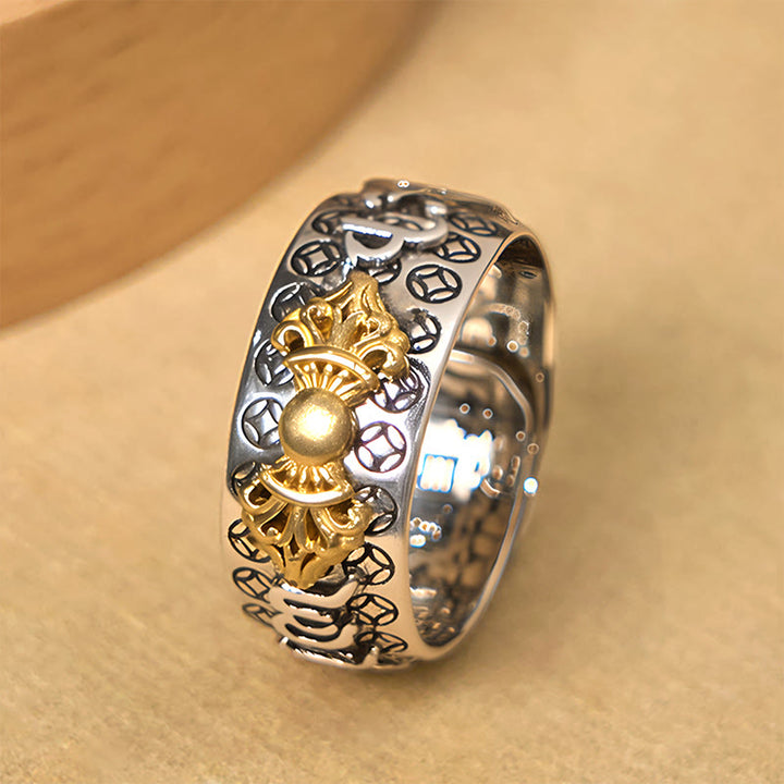 Buddha Stones Vintage Om Mani Padme Hum Vajra Copper Plated Silver Balance Ring - image 2