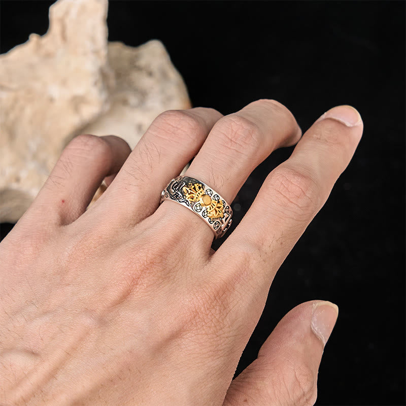 Buddha Stones Vintage Om Mani Padme Hum Vajra Copper Plated Silver Balance Ring - image 11