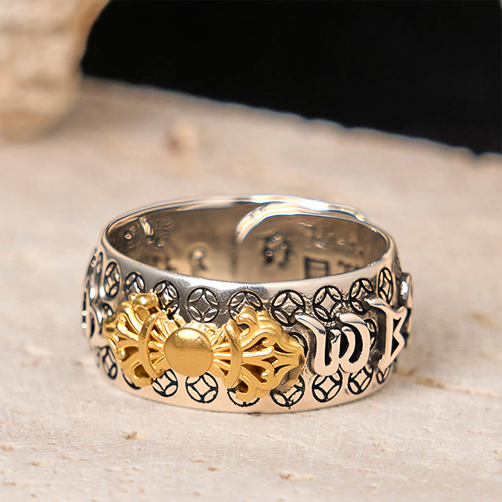 Buddha Stones Vintage Om Mani Padme Hum Vajra Copper Plated Silver Balance Ring - image 3